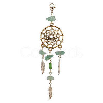 Woven Net/Web with Feather Brass & Alloy Pendant Decoration HJEW-JM01157-1