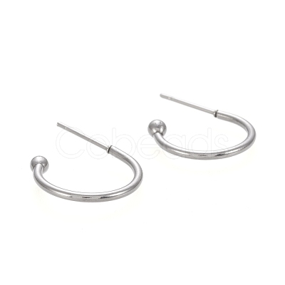 Tarnish Resistant 304 Stainless Steel C-shaped Hoop Circle Ball Stud Earrings X-STAS-K204-04P-1