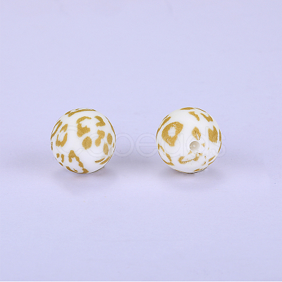 Printed Round with Leopard Print Pattern Silicone Focal Beads SI-JX0056A-06-1