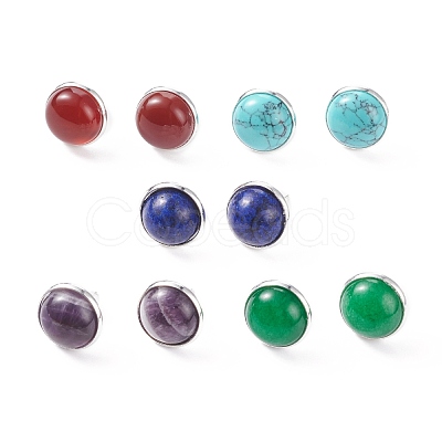 Gemstone Dome/Half Round Stud Earrings for Women EJEW-JE04801-1