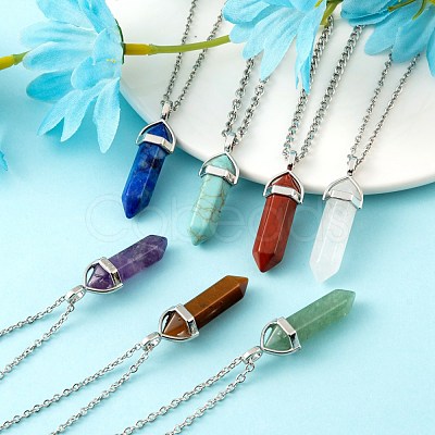 14Pcs 14 Style Chakra Natural & Synthetic Gemstone Pointed Pendants G-LS0001-76-1