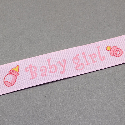 Baby Shower Ornaments Decorations Word Baby Girl Printed Polyester Grosgrain Ribbons OCOR-S023-04-1