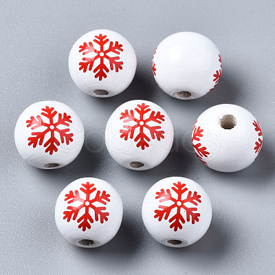 Painted Natural Wood European Beads WOOD-S057-039B-1