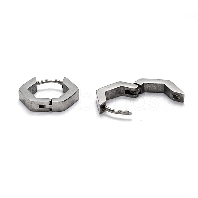 Tarnish Resistant 304 Stainless Steel Hexagon Huggie Hoop Earrings STAS-H156-03A-P-1