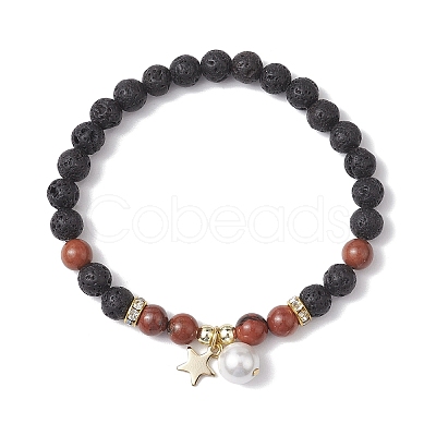 6mm Round Natural Lava Rock & Gemstone Beaded Stretch Bracelets BJEW-JB10846-1