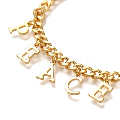 Letter PEACE Brass Charm Bracelets for Women BJEW-L696-107G-1