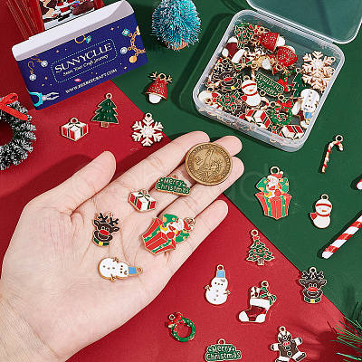 SUNNYCLUE 56Pcs 14 Style Christmas Style Alloy Enamel Pendants ENAM-SC0003-73-1