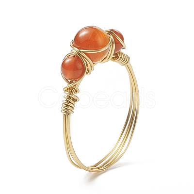 Natural Carnelian Round Braided Beaded Finger Ring RJEW-JR00550-01-1