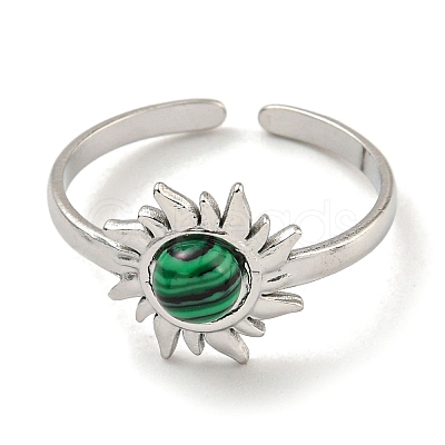 304 Stainless Steel Synthetic Malachite Cuff Rings G-Z056-01P-02-1