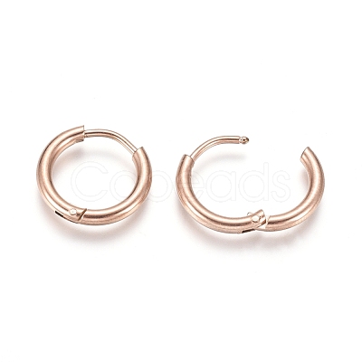 Ion Plating(IP) 304 Stainless Steel Huggie Hoop Earrings EJEW-F111A-14mm-RG-1