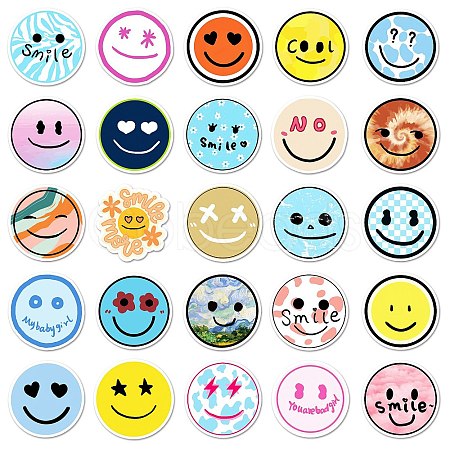 50Pcs PVC Waterproof Smiling Face Stickers SMFA-PW0001-05-1