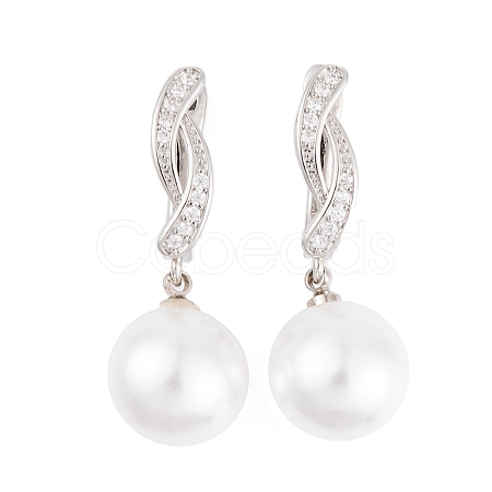 Rack Plating Brass Clear Cubic Zirconia ABS Pearl Earrings EJEW-S219-15P-04-1