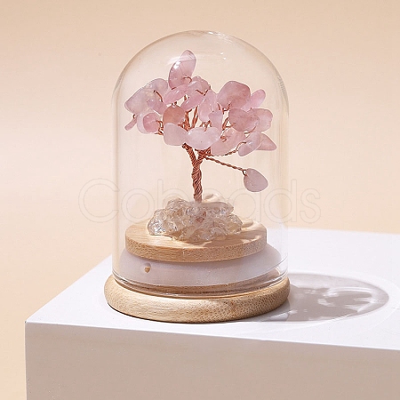 Natural Rose Quartz Chips Tree of Life Decorations TREE-PW0003-24B-1