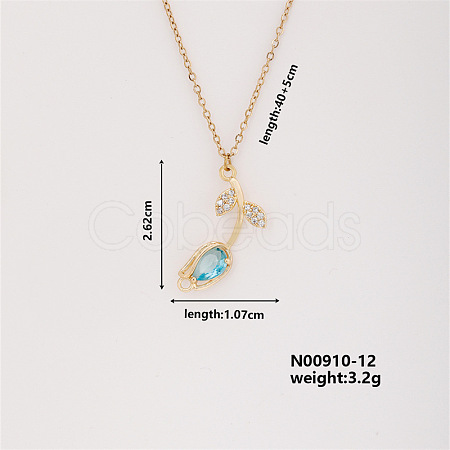 Elegant Vintage Tulip Brass Micro Pave Cubic Zirconia Pendant Necklaces IJ8797-5-1