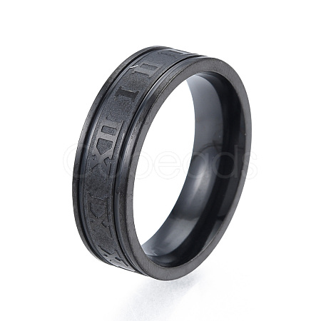 201 Stainless Steel Roman Numeral Finger Ring for Women RJEW-N043-08E-1