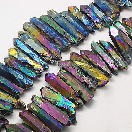 Irregular Strip Electroplated Natural Quartz Crystal Beads Strands G-N0128-59-1