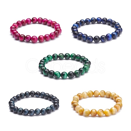 8.5mm Round Dyed Natural Tiger Eye Beads Stretch Bracelet for Girl Women BJEW-JB07152-1