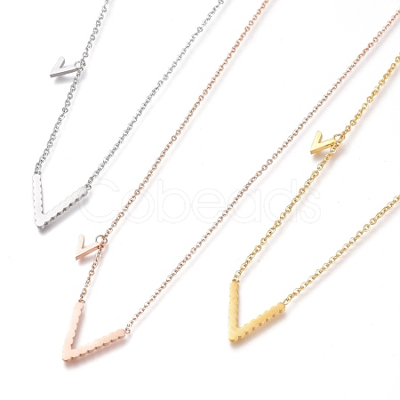 304 Stainless Steel Initial Pendant Necklaces NJEW-I240-06-1