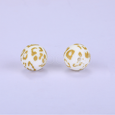 Printed Round with Leopard Print Pattern Silicone Focal Beads SI-JX0056A-06-1