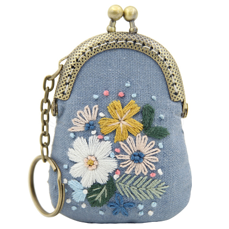 DIY Kiss Lock Coin Purse Embroidery Kit, Including Embroidered Cloth,  Embroidery Needles & Thread, Metal Purse Handle, Flower Pattern, Beige