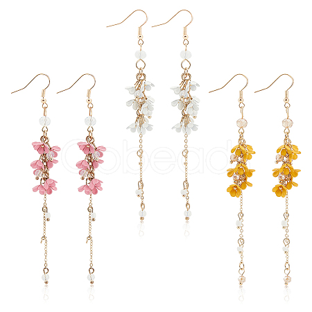 ANATTASOUL 3 Pairs 3 Colors Alloy Flower Tassel Dangle Earrings for Women EJEW-AN0002-80-1