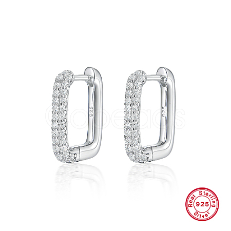 Anti-Tarnish Oval Rhodium Plated 925 Sterling Silver with Rhinestone Hoop Earrings IL6021-2-1