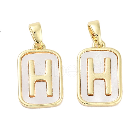 Brass Pave Natural Shell Rectangle Pendants KK-C051-25G-1