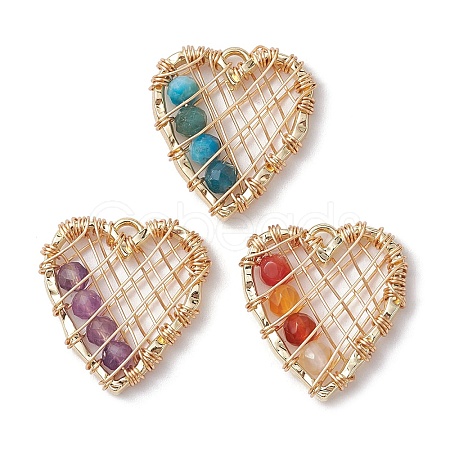 3Pcs 3 Styles Natural Amethyst & Red Agate & Apatite Faceted Round Pendants PALLOY-TA00105-1