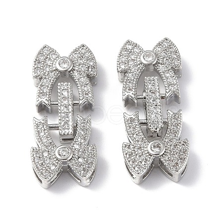 Rack Plating Brass Micro Pave Clear Cubic Zirconia Fold Over Clasps KK-G448-03P-1