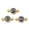 Rack Plating Brass Micro Pave Cubic Zirconia Flat Round Connector Charms, with Enamel & Shell, Real 18K Gold Plated, Long-Lasting Plated, Lead Free & Cadmium Free, Indigo, 15x28x4mm, Hole: 1.4mm