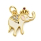 Brass Micro Pave Clear Cubic Zirconia Pendants, with Enamel, Real 18K Gold Plated, Elephant, White, 15x17x2mm, Hole: 3mm