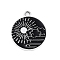 Alloy Enamel Pendants, Flat Round Charm, Platinum, Black, Sun, 22x19x1.3mm, Hole: 2mm