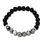 Natural Picasso Jasper Beads Stretch Bracelets, with Synthetic Lava Rock Beads and Alloy Beads, Round, Inner Diameter: 2-1/8 inch(5.5cm), Beads: 8.5mm