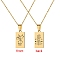 12 Constellation Stainless Steel Tarot Card Engraved Pendant Cable Chain Necklaces, Golden, Gemini, 17.72 inch(45cm)