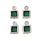 Rack Plating Brass Glass Pendants, Cadmium Free & Lead Free, Long-Lasting Plated, Square, Platinum, Green, 7x4.5x2mm, Hole: 1mm