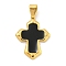 Ion Plating(IP) 304 Stainless Steel Pendants, with Enamel, Cross Charm, Golden, Black, 32.5x24.5x3.5mm, Hole: 7x4.5mm