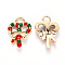 Alloy Enamel Pendants, for Christmas, Heart with Bowknot, Light Gold, Red, 18x13x3mm, Hole: 2.5mm