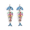 Rack Plating Alloy Enamel Pendants, Platinum, Fishbone Charm, Colorful, 32.5x10.5x2mm, Hole: 1.6mm