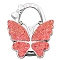 Glitter Butterfly Zinc Alloy Crystal Rhinestone Bag Hanger, Foldable Purse Hooks with Leather, Salmon, 70x49x10mm