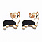 Alloy Enamel Pendants, Cadmium Free & Lead Free, Light Gold, Welsh Corgi, Black, 23x24.5x1mm, Hole: 1.6mm