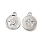 Non-Tarnish 304 Stainless Steel Pendants, Flat Round with Starfish Charm, Stainless Steel Color, 16.2x13x2mm, Hole: 2mm