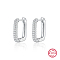 Anti-Tarnish Oval Rhodium Plated 925 Sterling Silver with Rhinestone Hoop Earrings, with 925 Stamp, Platinum, 19x15mm