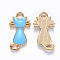 Alloy Enamel Pendants, Cat Shape, Light Gold, Deep Sky Blue, 22x12x2~3mm, Hole: 2mm