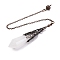 Natural Quartz Crystal Pointed Dowsing Pendulum Big Pendants, Lead Free & Cadmium Free, with Red Copper Tone Brass Findings, Hexagonal Cone, 265mm, Hole: 2mm