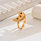 Elegant Vintage Abstract Moon Brass Fashion Adjustable Rings for Women, Real 18K Gold Plated, Inner Diameter: 16~19mm