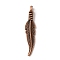 Tibetan Style Alloy Pendants, Feather, Red Copper, 31.5x6.5x4mm, Hole: 2mm