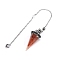 Resin Pointed Dowsing Pendulums, with Natural Carnelian Chips Inside and Brass Findings, Faceted Cone, 240mm