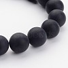 Grade A Round Frosted Natural Black Agate Beads Strands X-G447-5-1