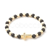 Cross Cubic Zirconia Beads Stretch Bracelet BJEW-JB07198-2