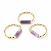 Natural Lilac Jade Column Beaded Finger Ring with Synthetic Hematite RJEW-JR00460-04-1